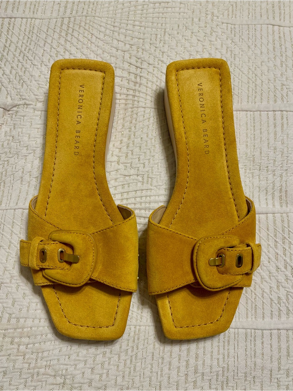 Veronica Beard Davina Suede Slide Sandals in Saffron